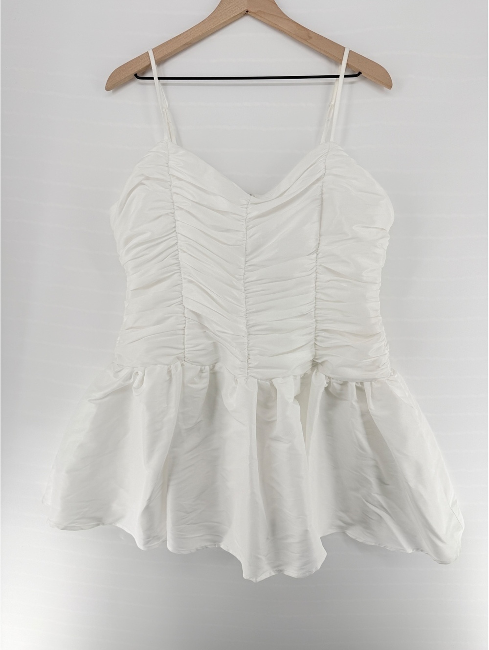 Altar’d State White Ruched Ruffle Mini Dress – Size 2XL - Picture 4 of 5